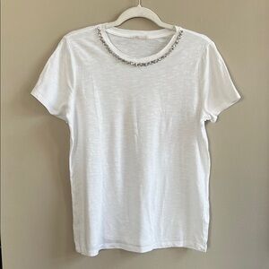 edgely™ Embellished Shimmering Rhinestone White Crew Neck Tee size medium